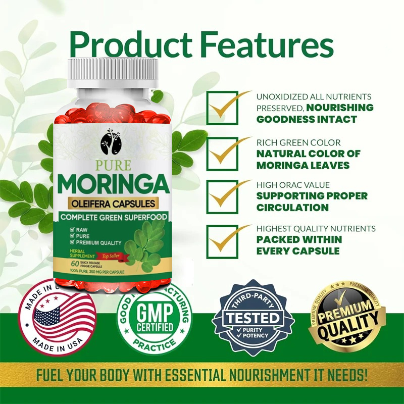 Moringa Capsules -60 Capsules  - Moringa Leaf Powder avaliação e preço