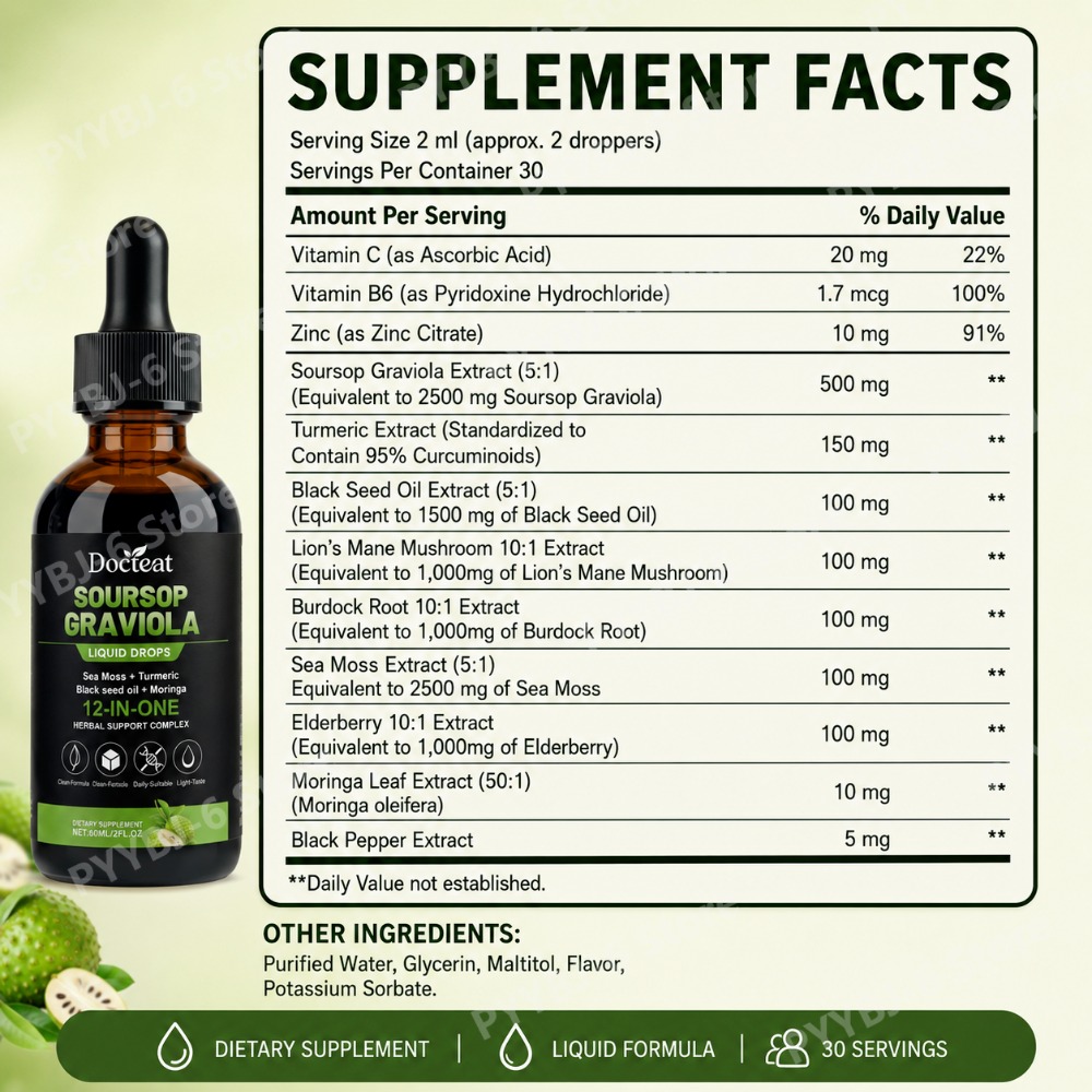 Soursop Graviola Liquid Drops  - Herbal Wellness Liquid avaliação e preço